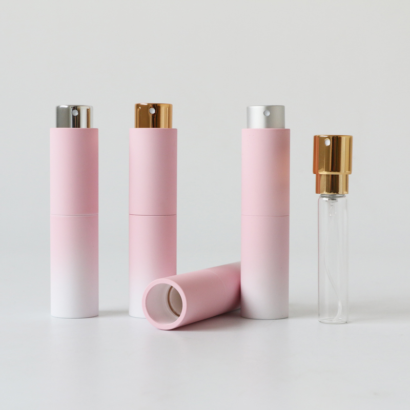 现货8ml粉色手感漆旋转香水瓶 液体喷雾包装瓶